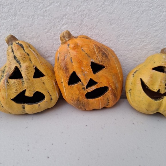 Vtg Inspired Halloween Creepy Pumpkin Heads 3" Primitive Handmade Folk Art Decor - Picture 4 of 6